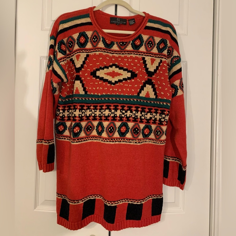 Carol Little Vintage Women's Aztec  Patterned Sweater Dress Size Small